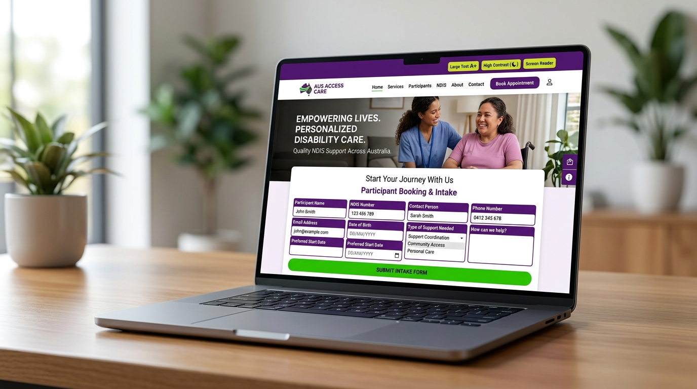 High converting Australian NDIS provider website mockup with participant intake form